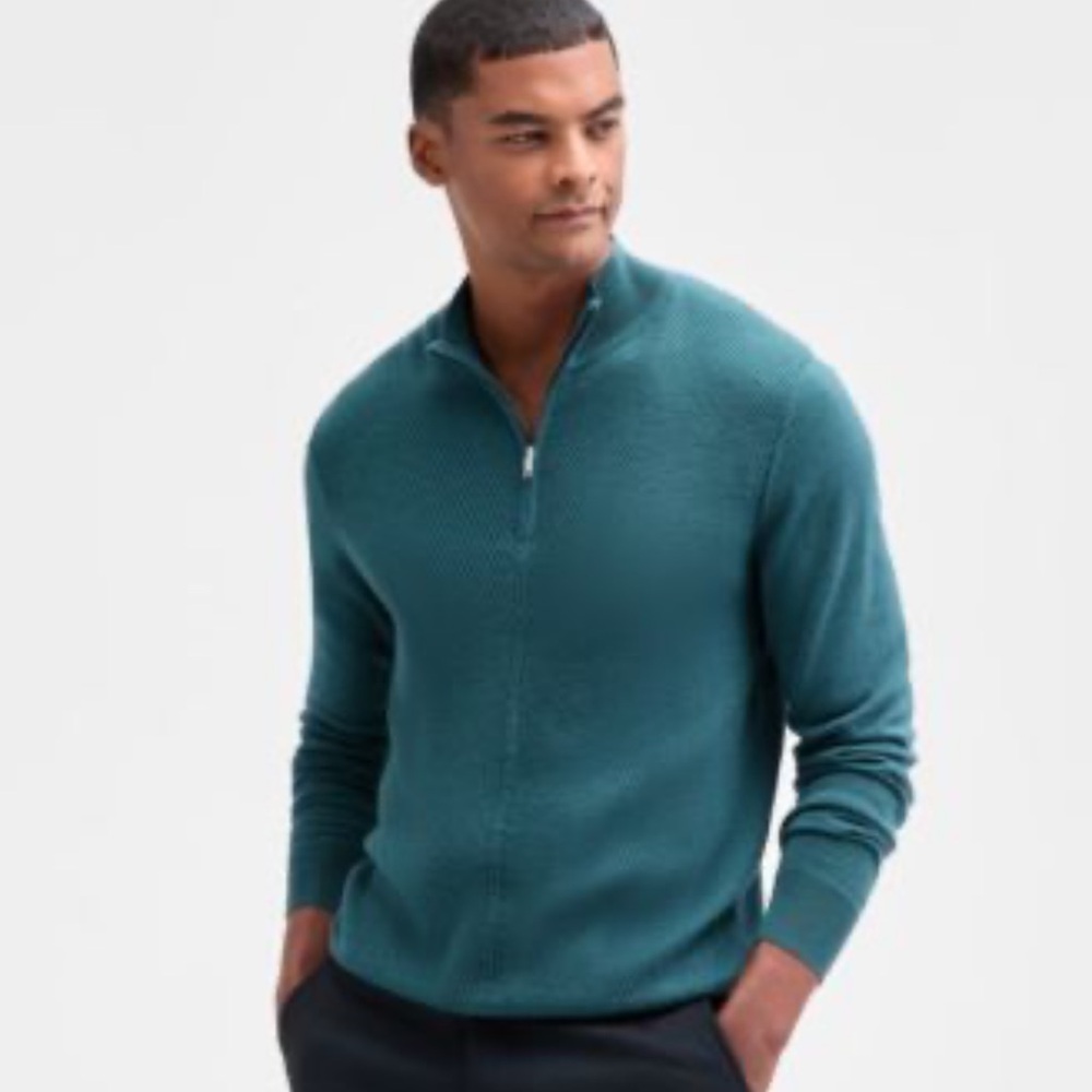 Alfani Men's 3/4 Zip-Up , Merina wall Sweater in Teal. XXL